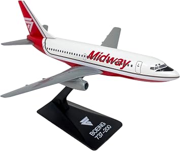 Midway 84-93 Boeing 737-200 1180 Scale - Plastic Snap-Fit Model Airplane - Collectible Replica of Midway Airlines Aircraft - Part# ABO-73720F-002