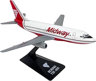 Midway (84-93) Boeing 737-200 1:180 Scale - Plastic Snap-Fit Model Airplane - Collectible Replica of Midway Airlines Aircraft - Part# ABO-73720F-002