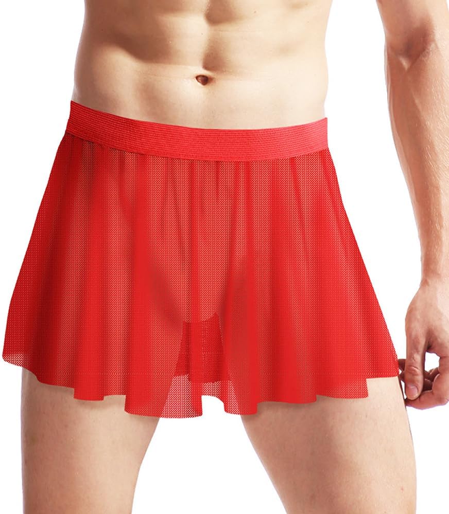 DRHOM Men's Sissy Skirt Mesh Sheer Pleated Ruffle Micro Mini Skirt Club Party Crossdress Underwear - Image 2