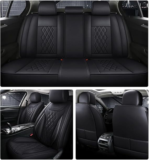 Leather Car Seat Covers for Mitsubishi Mirage G4 2017-2024 Waterproof,Breathable and Non-Slip Napa Leather Car Interior,Comfortable and Durable,Easy to Install(5PCS Comfort,Classic+Black