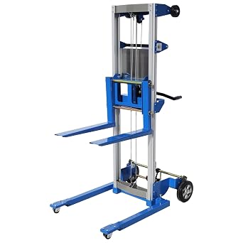 Material Lift Winch Stacker, 500 lbs Capacity, 70" Lift Height, Adjustable Straddle Hand Winch Lift Truck, Material Lifts for Warehouse, Factory, Library, 42.90"L x 43.30"W