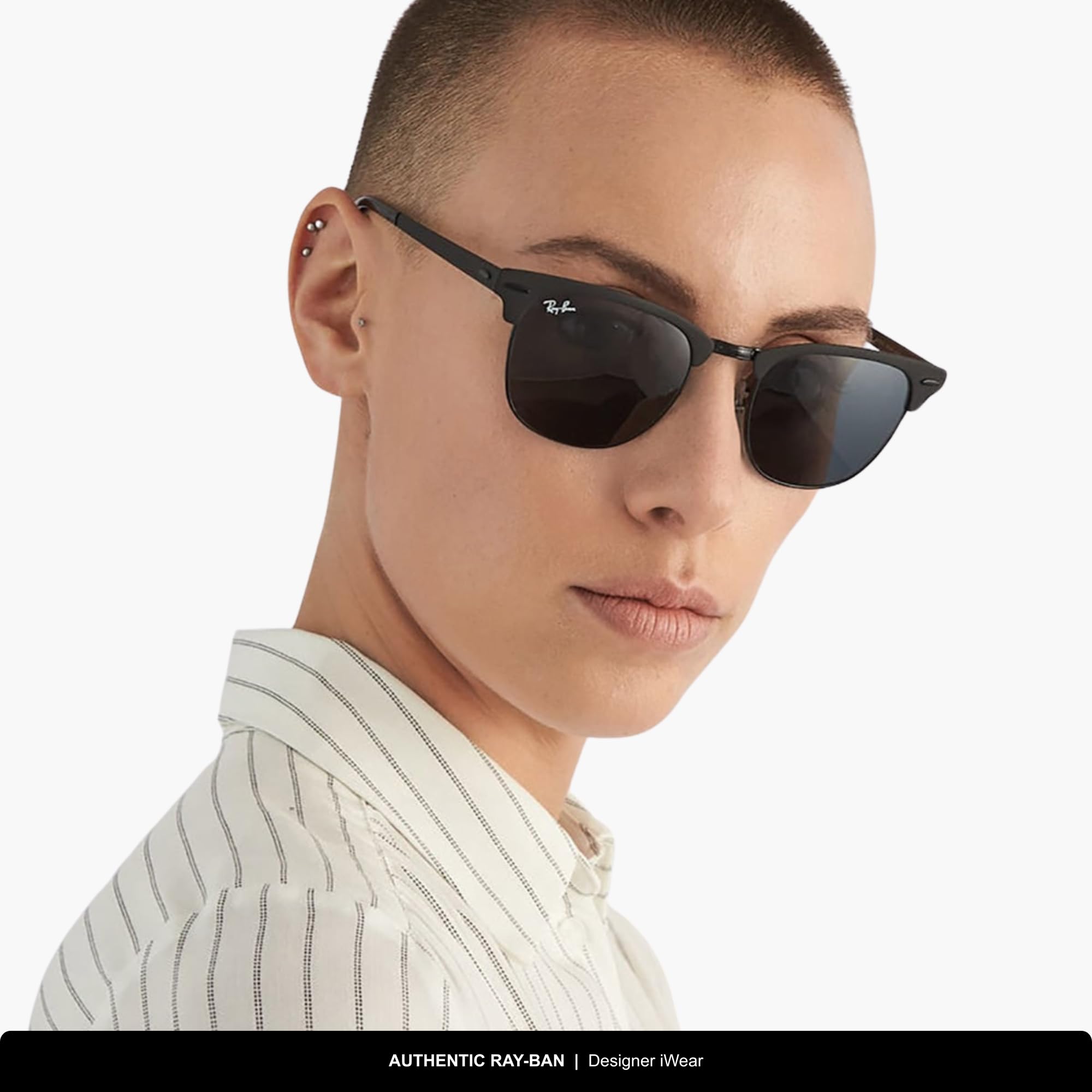Ray-Ban Metal Clubmaster Sunglasses in Matte Black Blue RB3716 186/R5 51