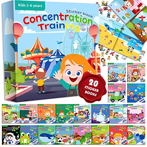 Felly Libros de Pegatinas Impermeables Reutilizables Juguetes para niños, 20 Pack de Libros de Pegatinas para la Edad de 2-6 años, Juguete Educativo de Aprendizaje, Regalos de cumpleaños