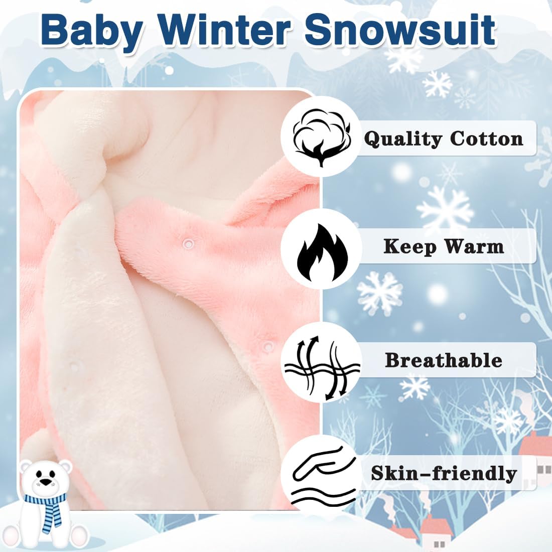 Fairy Baby Newborn Baby Snowsuit Bear Suit Romper Winter Warm Coat Infant Fleece Footie Jumpsuit for Girls Boys 0-18M - Image 7