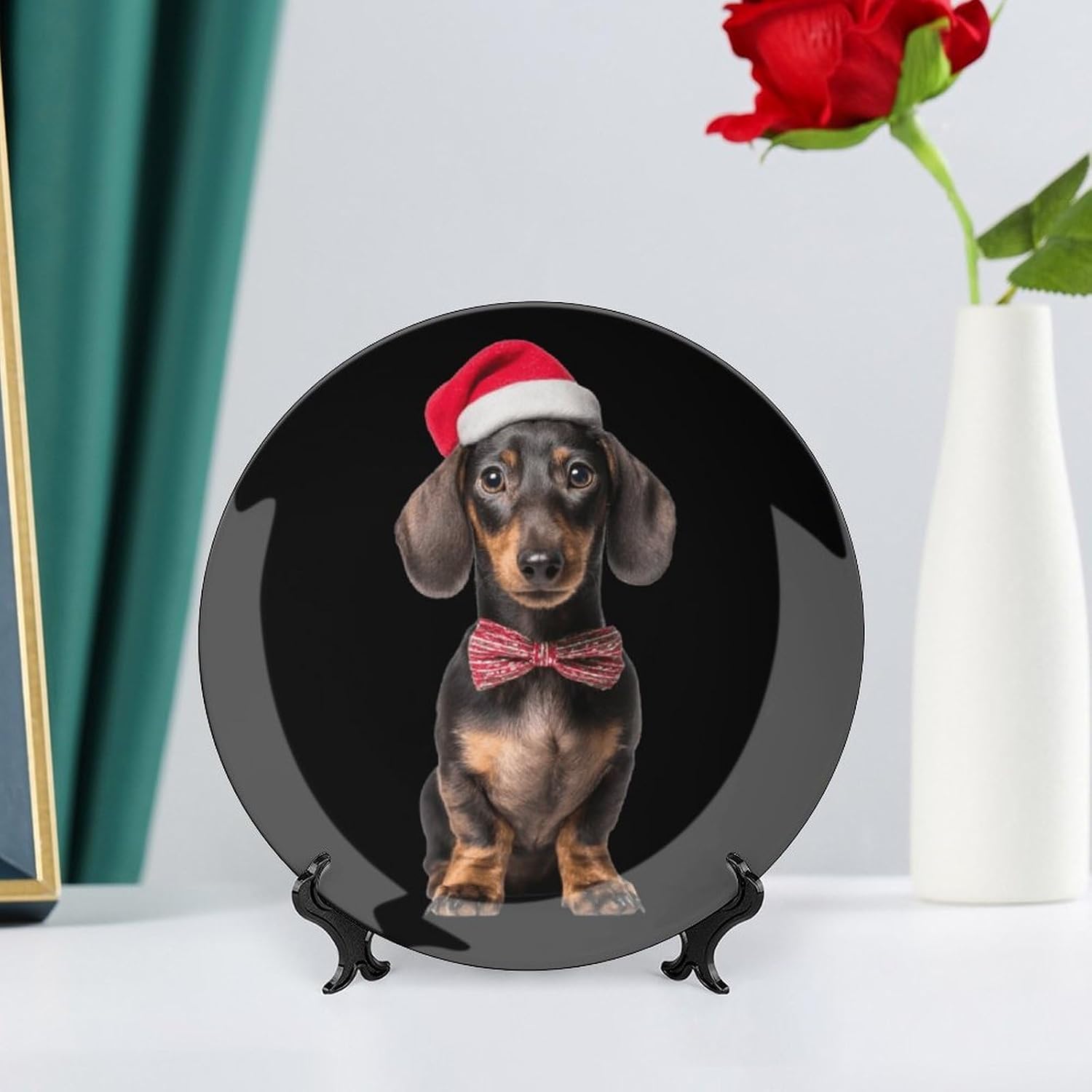 Dachshund Christmas Bone China Decorative Porcelain Plates Dinnerware Ornaments