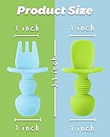 Vista 5 de 6 cucharas de silicona para bebé de primera etapa y tenedor, utensilios para niños pequeños para destete LED, masticables para autoalimentarse
