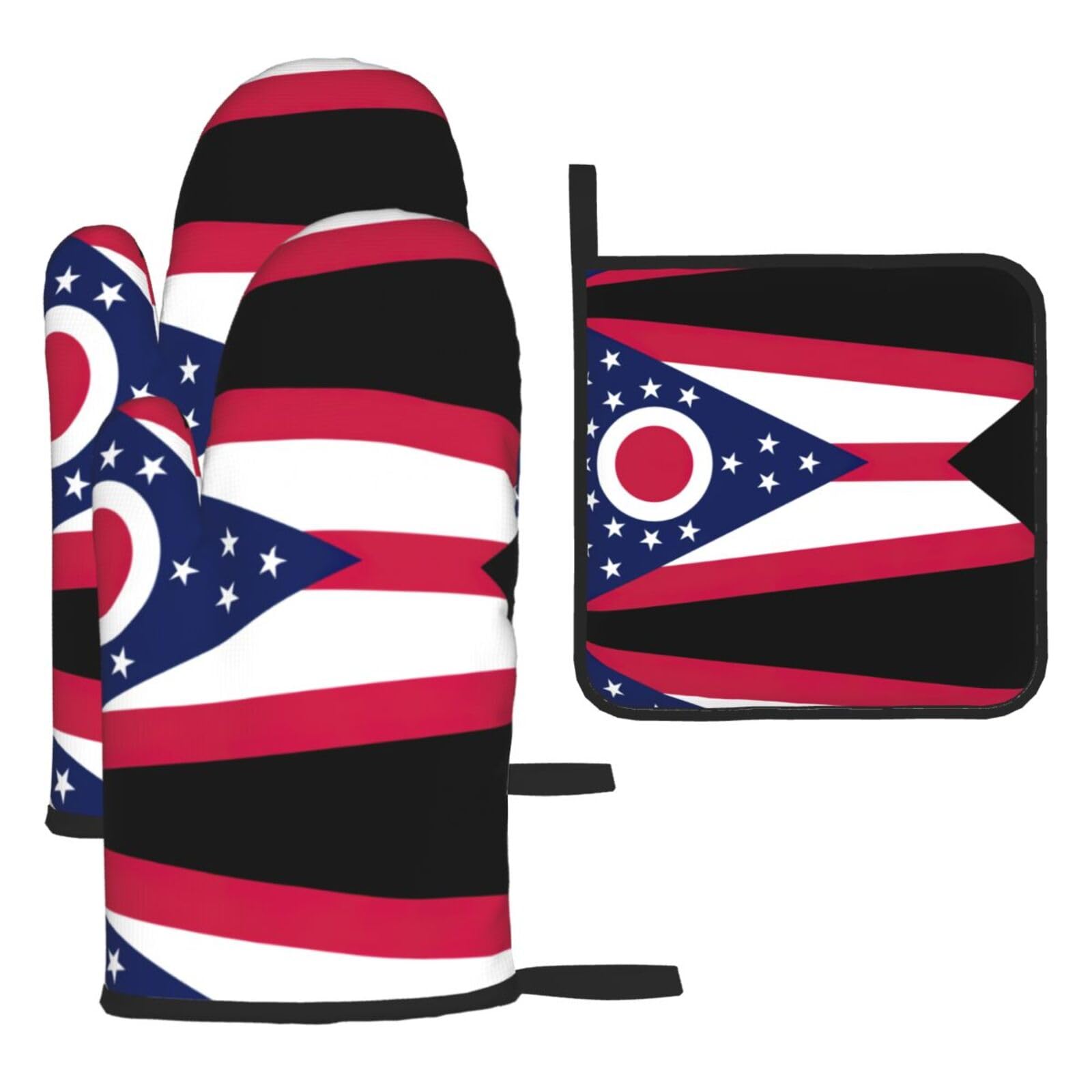 Ohio State Flag Oven Mitts And Pot Holders Sets Of 3 Oven Glove Kitchen Decor For Baking Cooking Bbq