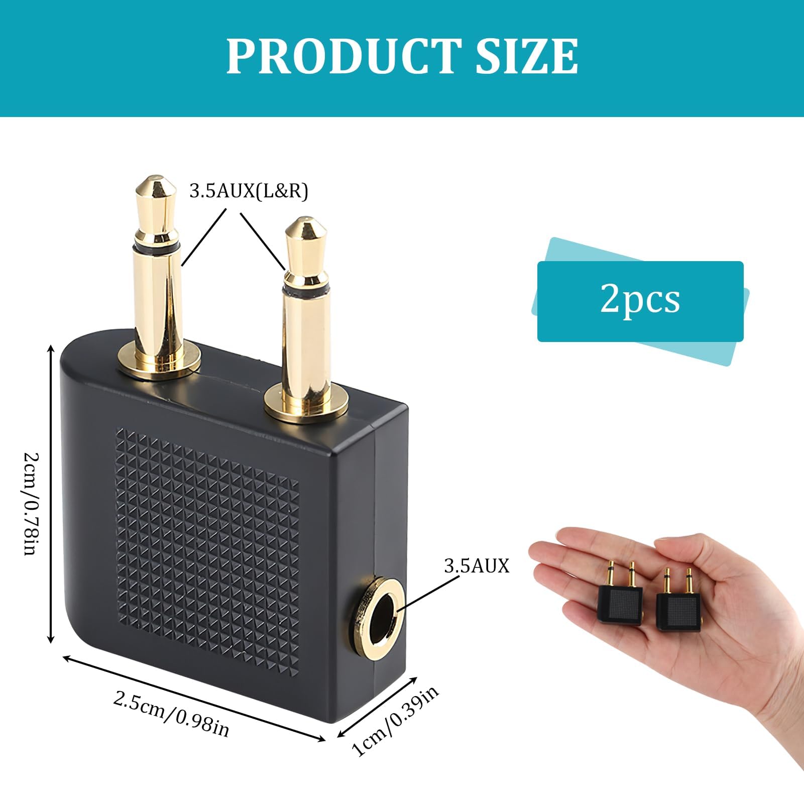 2 Adattatori Per Cuffie Da Aereo - Jack 3,5 Mm, Universale Per Tutte Le Compagnie Aeree, Connettori Placcati Oro, VIEVRE