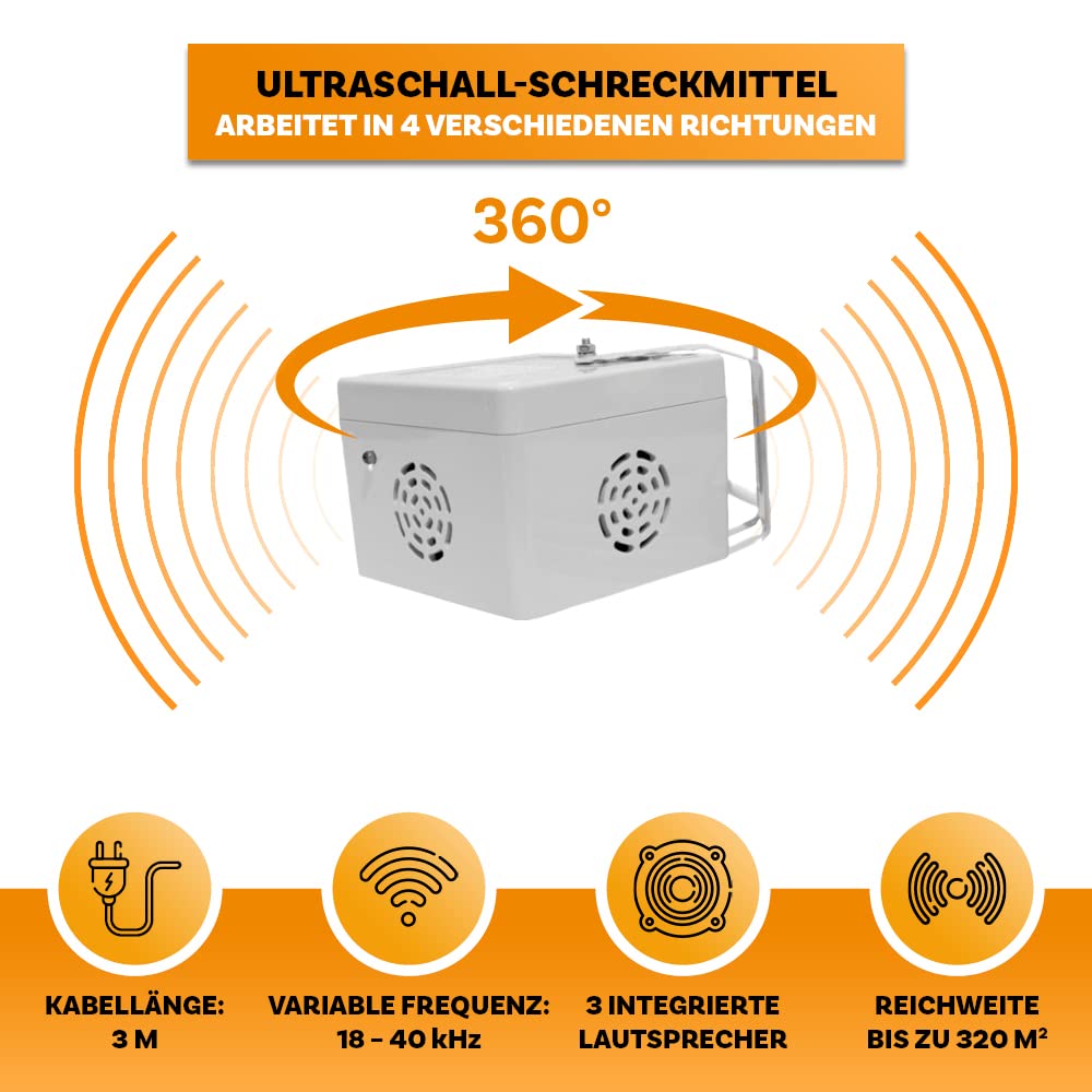 Repelente ultrasónico para roedores con 3 altavoces | Silencioso y eficaz | Impermeable | Alta frecuencia | Para el jardín, la terraza y el balcón