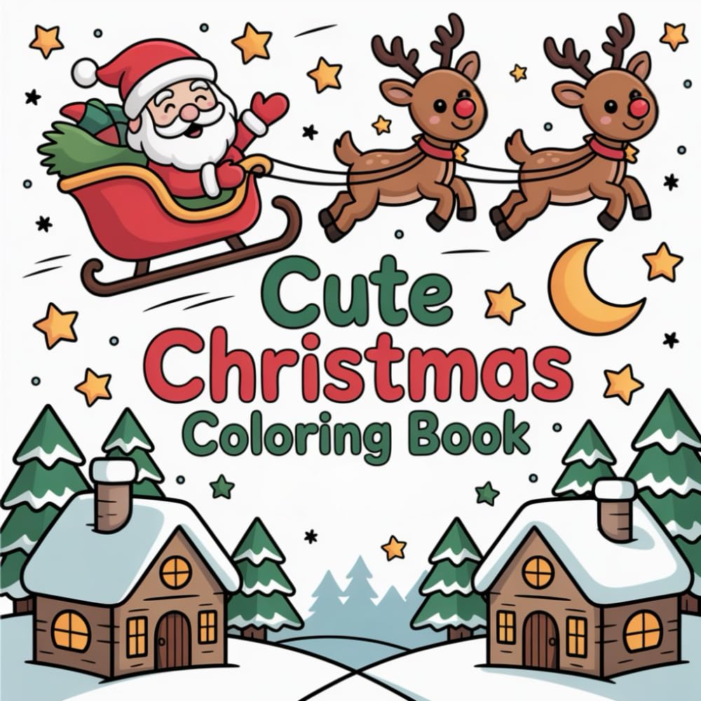 Cute Christmas Coloring Book: 44 Simple, Relaxing Coloring Pages for Kids, Teens & Adults (Christmas coloring books series)