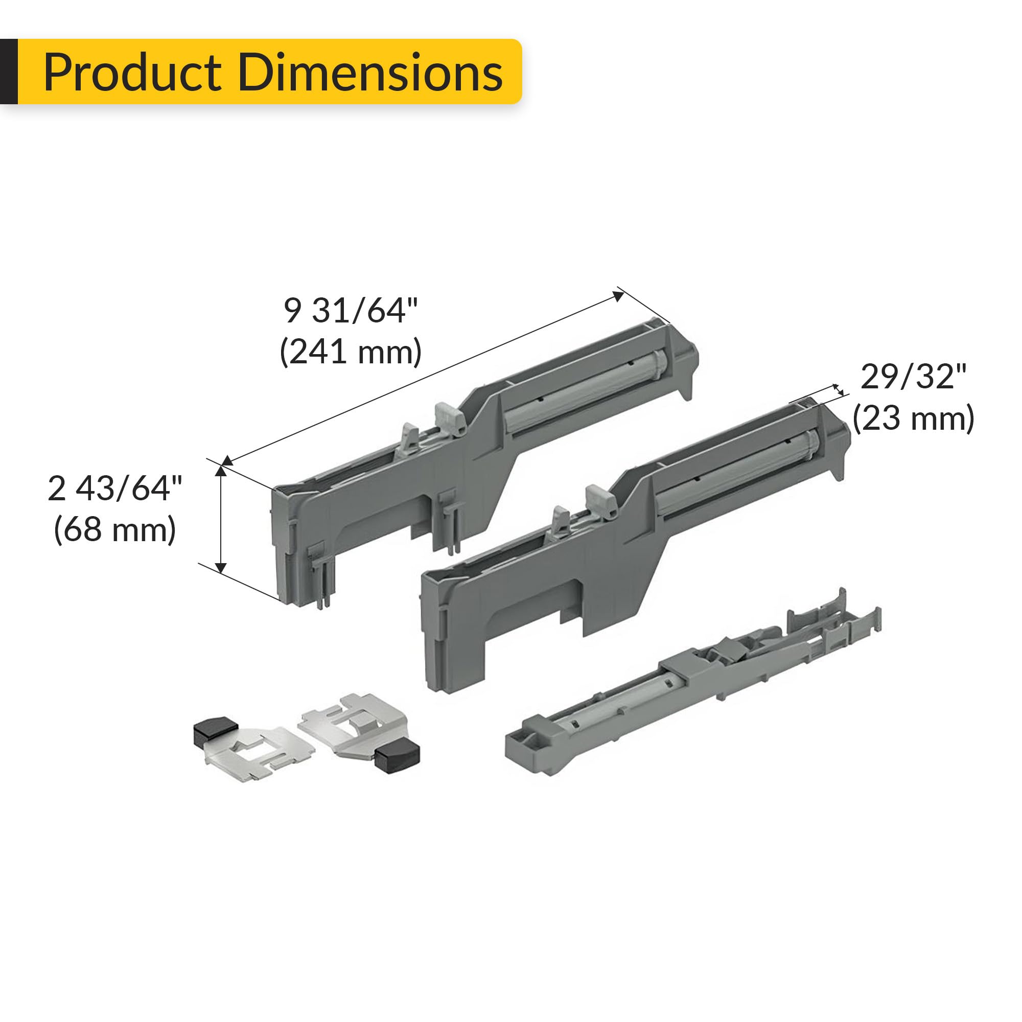 Brixwell QG87-001 Easy Close Mechanism, for Top Bottom Mounted Pull Out Cabinet Gray