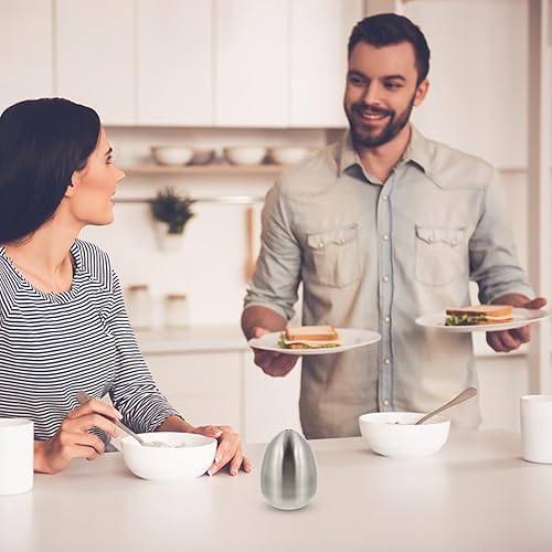 Miniatura 6 de Juego de 2 saleros y pimenteros de acero inoxidable, tarro de condimento en forma de huevo, recipientes de condimentos de 3 agujeros para cocina,