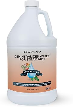 Steam & Go Scented Demineralized Water, Tropical Bloom, 128 fl oz | Mineral-Free, Ready-to-Use Floor & Garment Steamer Solution; Prevents Buildup, Supports Steam Performance