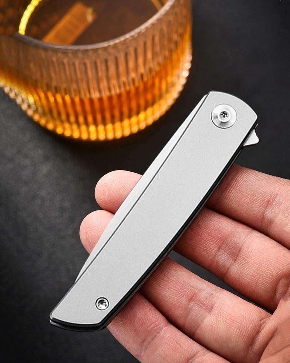PioneerEDC MT0374 Folding Pocket Knife, 2.91 Inch M390 Drop Point Blade, TC4 Titanium Handle, Slipjoint Non-Locking, EDC, 2 Oz (Grey Stonewashed Titanium)