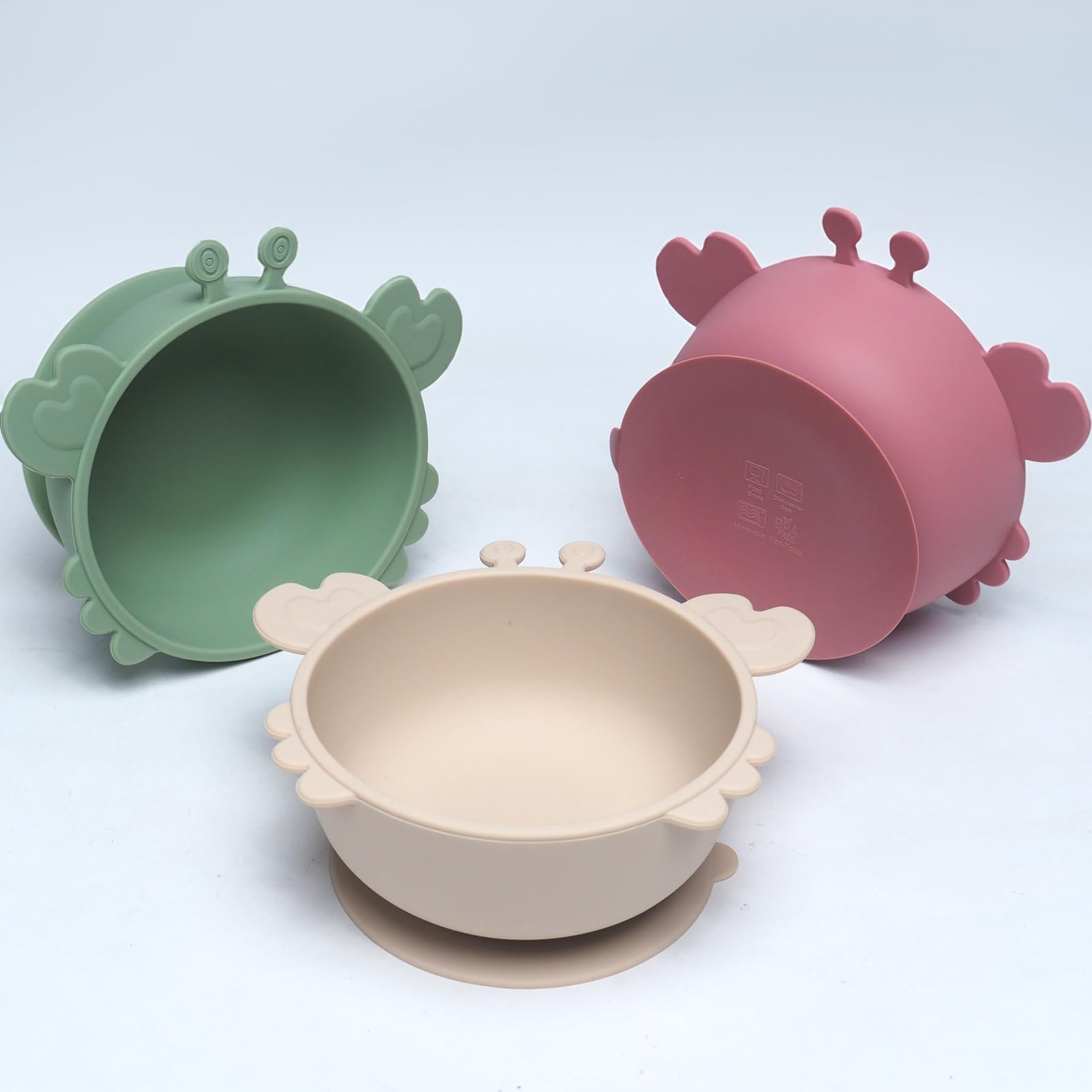 Set di 3 Ciotole per Bambini con Ventosa, Ciotola con ventosa per bambini, set pappa svezzamento Senza BPA, Antiscivolo Ciotola per Alimenti in Silicone per Neonati, Bambini Piccoli e Infanti