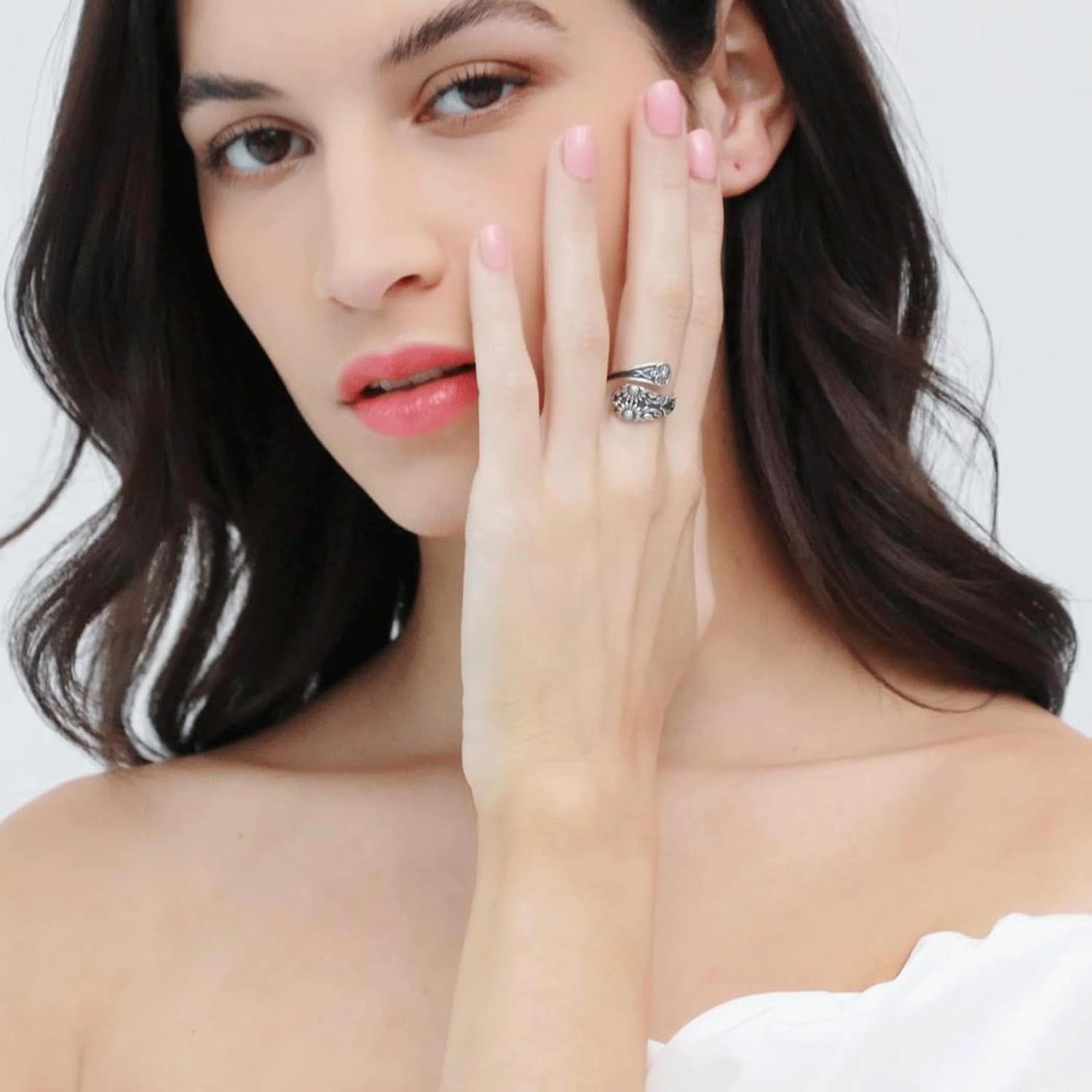 Sunflower Spoon Ring - Sterling Silver Vintage Adjustable Antique Spoon Rings for Women Boho Flower Wide Thumb Ring - Image 5