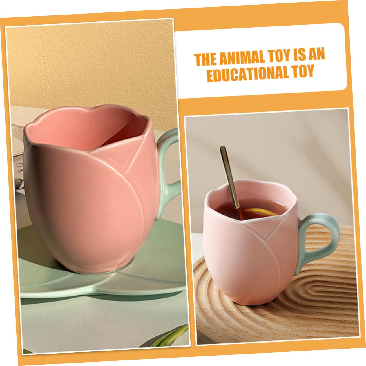 BESTYASH Taza de Café de Cerámica con Platillo Taza de Tulipán Rosa para Desayuno de Agua con Asa para Beber de Leche para Hogar