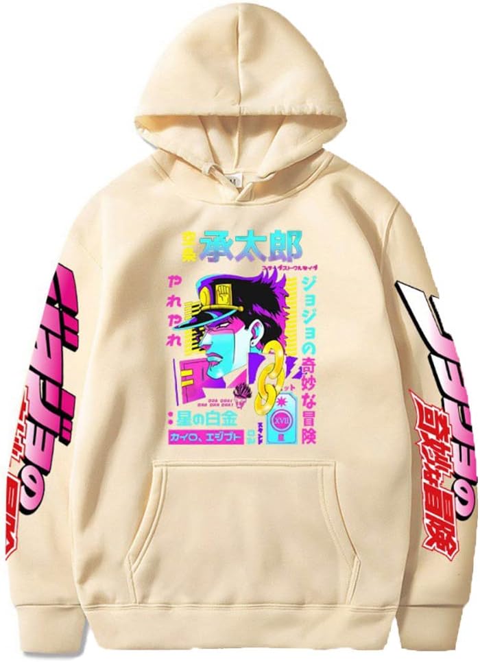 WanXiaoFengKujo Jotaro Print Hoodies Unisex Kujo Cosplay Costume JoJo Long Sleeve Drawstring Sweatshirt