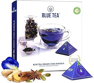BLUE TEA - Indian Chai Masala - 12 Teabags | Ginger, Cinnamon, Cardamom | Caffeine Free - Gluten Free | Direct From Source...