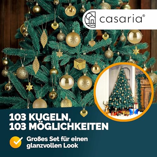 DEUBA® Weihnachtskugeln 103tlg Christbaumschmuck Kunststoff Gold – Ansicht 2