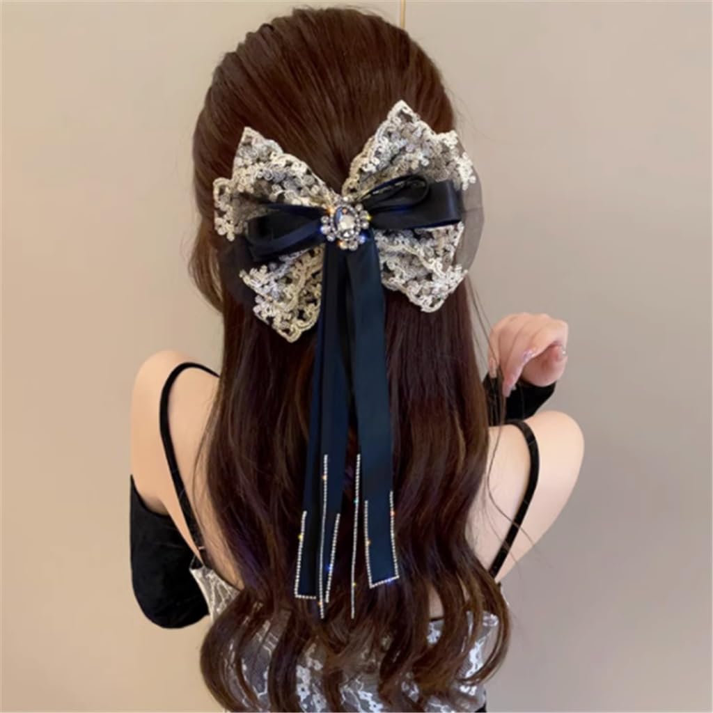 Autumn and winter lace ribbon large hair clips temperament retro back of the grab hairpin spring a word clip top