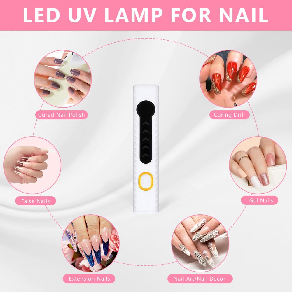Lampara Uñas Semipermanentes, Mini Lámpara de Uñas UV,Secador Uñas Portátil et Recargable con Temporizador 20/60S para Manicura, Resina de Extensión Gel DIY Arte Uñas para secado rápido (A)