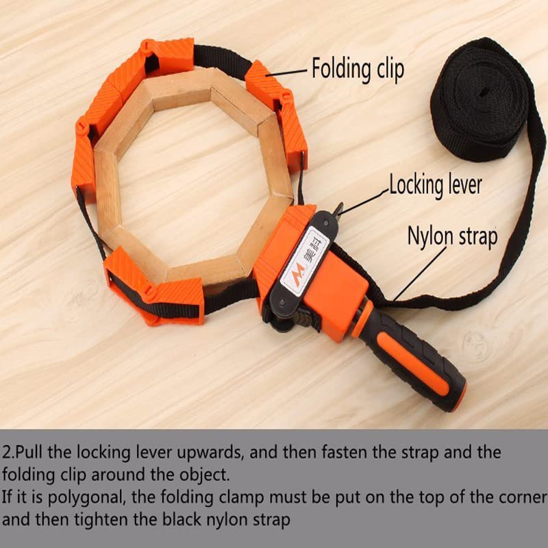 Hvlystory Adjustable Band Clamp Polygon Angle Clamp for Woodworking and Framing, 15-Foot Strap, Self-locking Ratcheting Handle