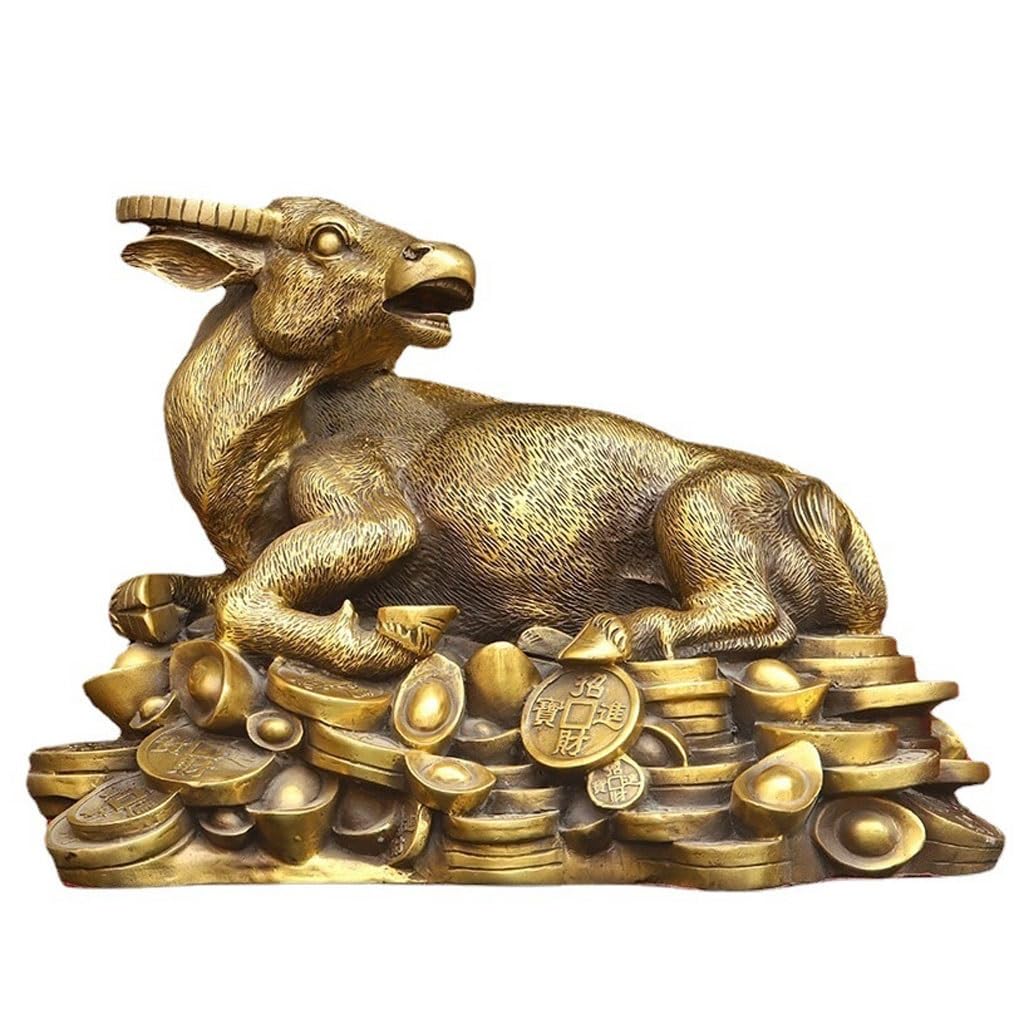 IUokLU Statue Lucky Brass Ornaments Home Decorations Cow Ornaments Office Desktop Feng Shui Statues Brass Figurine (size_name M)
