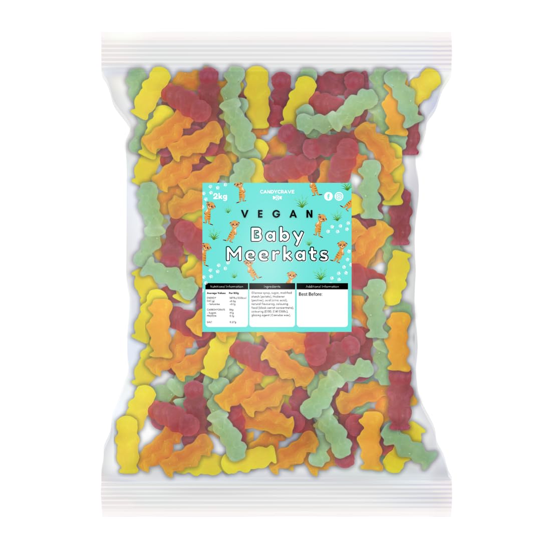 Candycrave - Vegan Baby Meerkats 2kg Bulk Bag | Fruity Flavoured Jelly Sweets | Brightly Coloured | Fun Animal Shapes | Vegan Friendly | Ideal for Sharing & Events