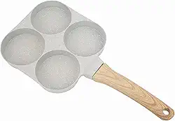 Frigideira Antiaderente 4 Furos Para Ovo Panela de ovo frito, panela de panquecacom cabo de madeira, frigideira para fazer hambúrguer 4 Em 1 Nao Gruda Resistente