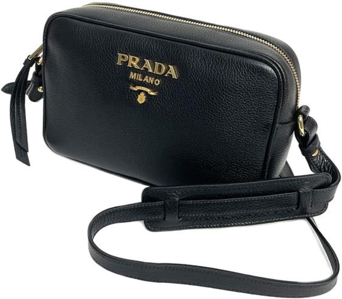 Prada Vitello Phenix Black Leather Camera Crossbody Bag Gold-Tone Hardware Adjustable Strap Top Zip Closure Interior Zip & Slip Pockets 8.5" x 2.5" x 5.5" Made in Italy New - Image 5