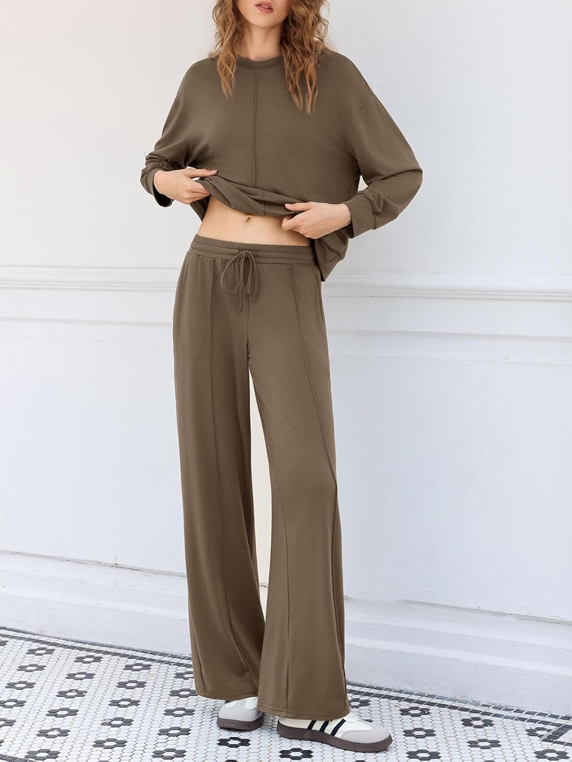 Yousify Women's 2 Piece Lounge Sets Casual Long Sleeve Tops Wide Leg Pants Loose Tracksuit Fall Travel Outfits - Image 6