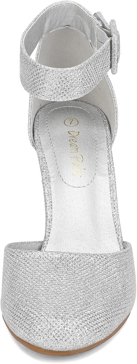 Silver Glitter Faux Leather High Heel Ankle Strap Pumps