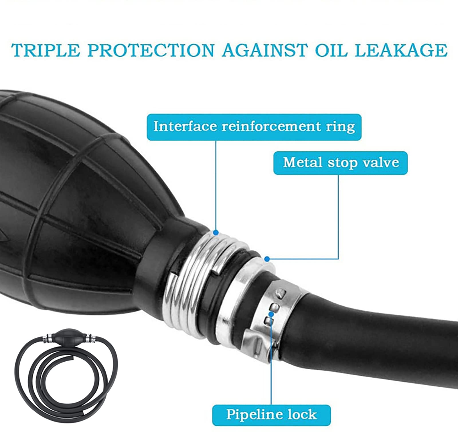 WANGCL Pompa di trasferimento del carburante a sifone Pompa del carburante di trasferimento manuale da 8 mm con tubo flessibile della linea del carburante con primer a clip (tubo nero)