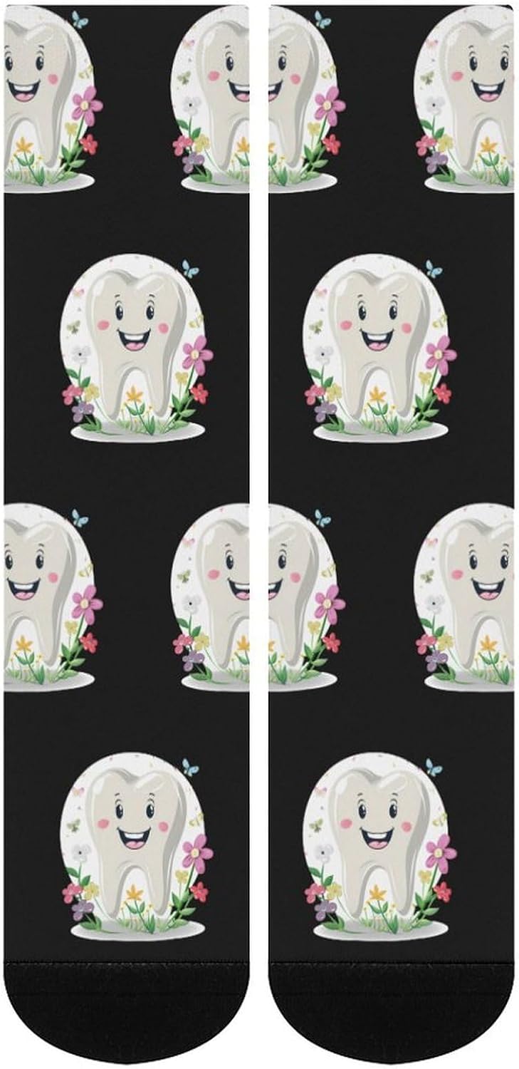 Dentist Dental Assistant Oral Hygienist Tooth Flower Knee High Socks Athletic Long Stockings Sport Casual Crew Tube Sock Boot 40cm