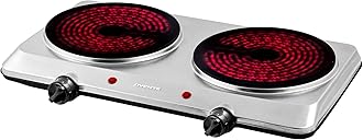 OVENTE Countertop Infrared Double Burner, 1500W Electric Hot Plate and Portable Stove with 7.5” Ceramic Glass Cooktop, 6 Level Temperature Setting and Easy to Clean Base, Silver BGI202S