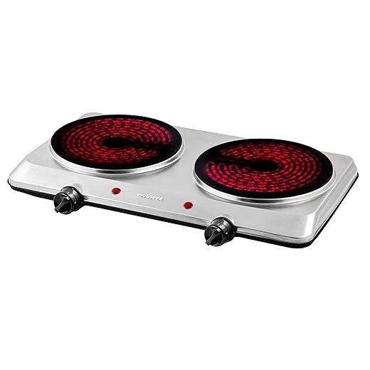OVENTE Countertop Infrared Double Burner, 1500W Electric Hot Plate and Portable Stove with 7.5” Ceramic Glass Cooktop, 6 Level Temperature Setting and Easy to Clean Base, Silver BGI202S