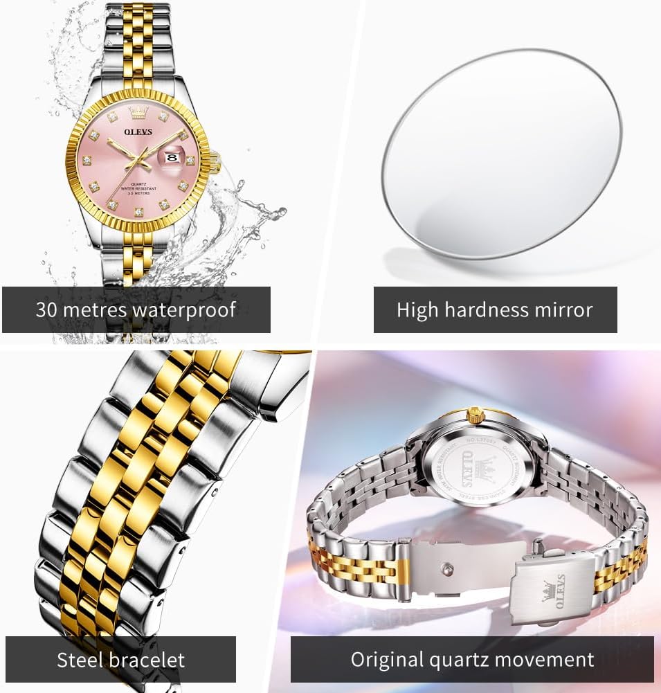 OLEVS Women Watches Business Dress Female Ladies for Small Wrist Watch Gold Silver Tone Stainless Steel Band Analog Quartz Day Date Waterproof Lady Watches - Image 4