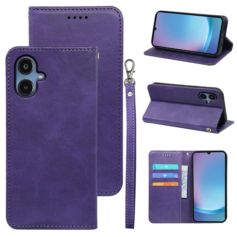 適用 Galaxy A25 5G ケース 手帳型 ギャラクシーA25 5G SC-53F SCG33 用 手帳型ケース スマホケース カバー 手帳型 PUレザー カード収納 財布型 耐衝撃 ケース マグネット スタンド機能付き 5色(Galaxy A25 5G SCG33 SC-53F 用 ケース 手帳型) (深い紫)