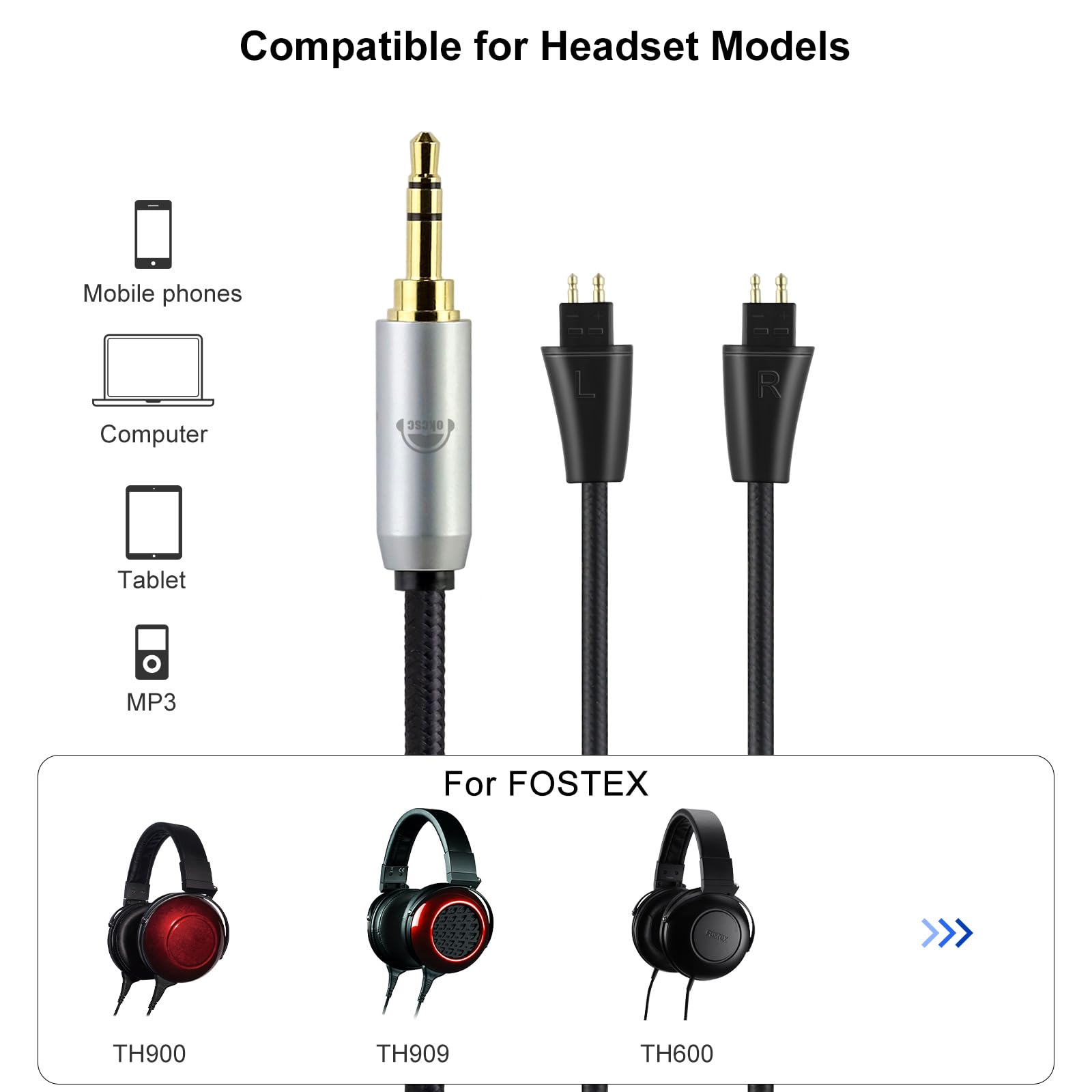 okcsc Ersatz-Kopfhörerkabel mit FOSTEX Balanced Kopfhörer-Audiokabel, IEM HiFi 3,5 mm Stecker auf Dual Fostex Stecker, kompatibel mit Fostex TH-900 MKII, TH610, TH900 MK2