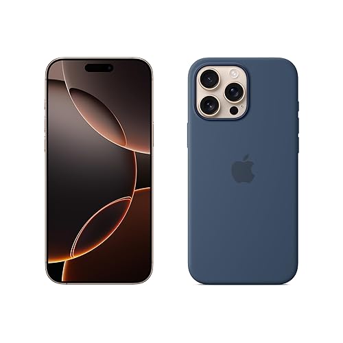 Apple iPhone 16 Pro Max (1 to) - Titane Sable + Coque en Silicone avec MagSafe - Denim