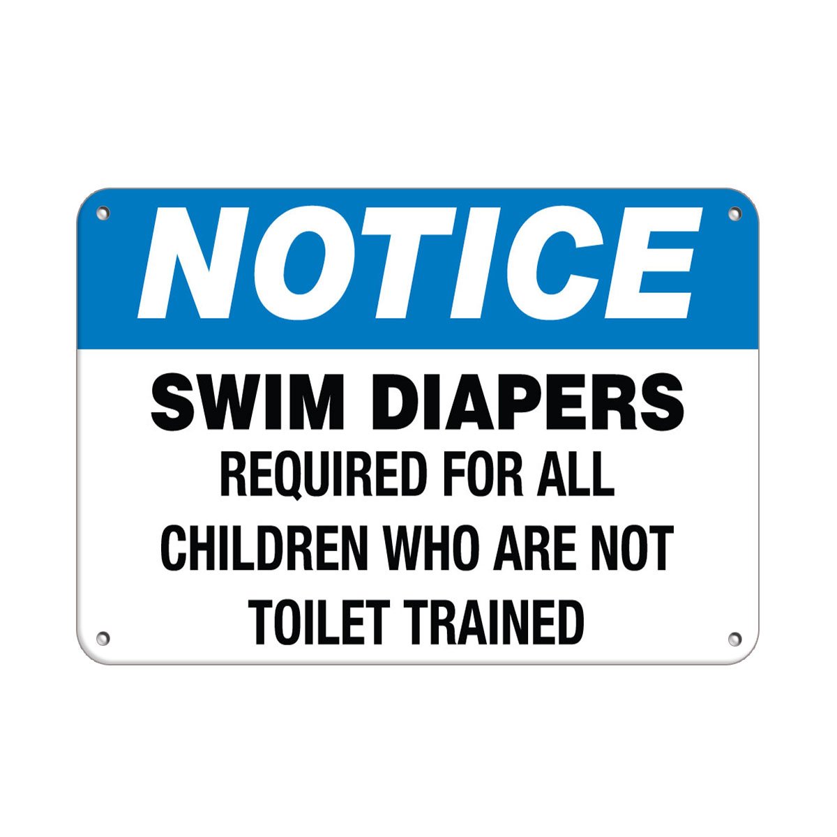 Aluminum Horizontal Metal Sign Multiple Sizes Swim Diapers Required for Toilet Untrained Children A White Pool Rules Half Way Border Weatherproof Street Signage 24x18Inches
