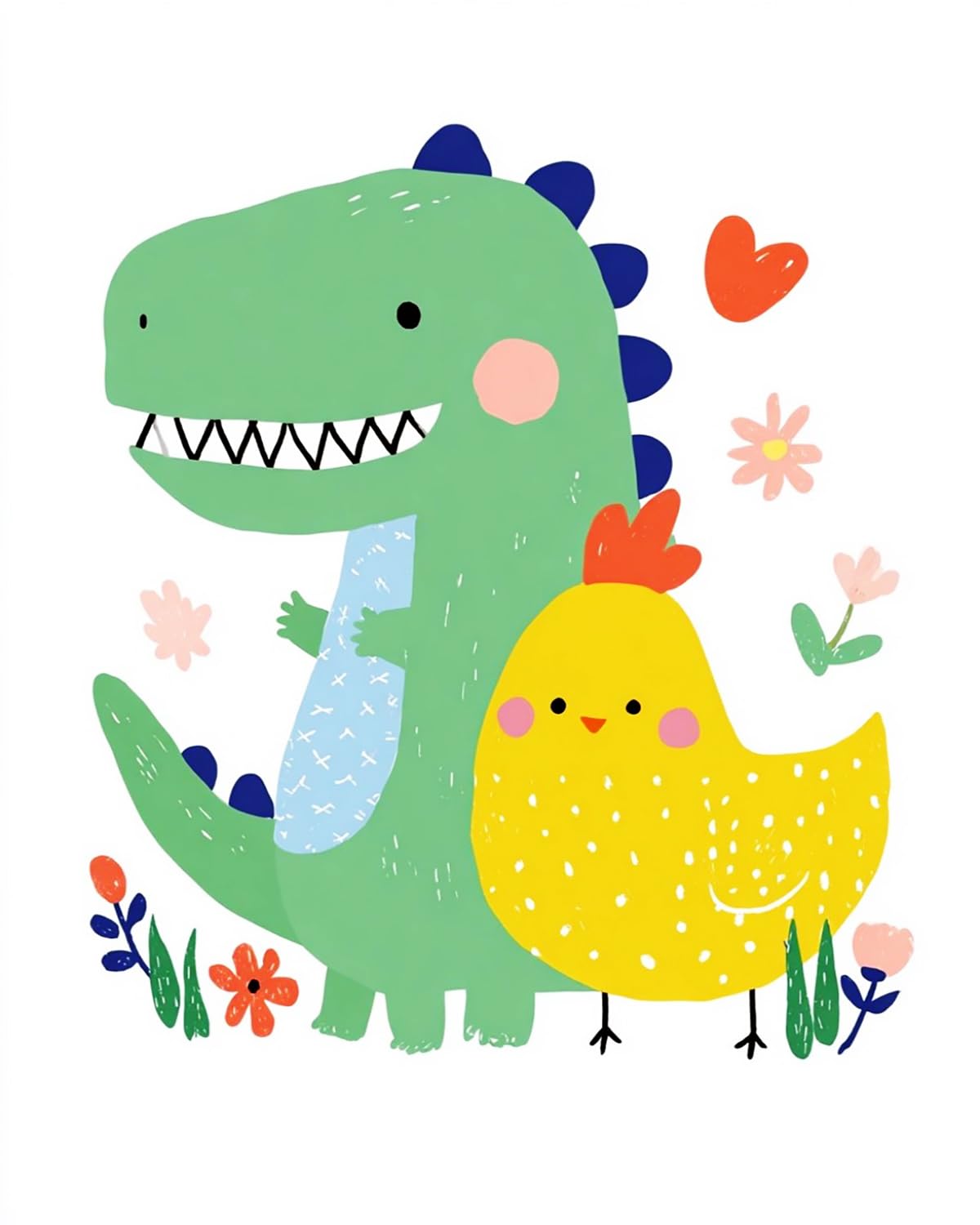 Liubaishi Multicolour Paint By Numbers For Adults, Dinosaur And Chicken Friends, 40X50 Cm Acrylic Canvas Kit