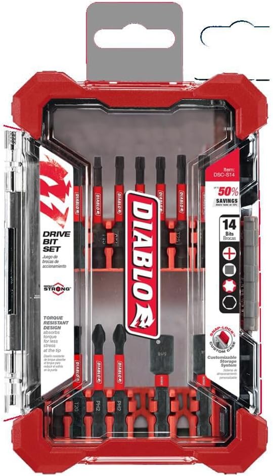 Diablo Screwdriving Set with Phillips, Square, Torx Bits & Magnetic Holders - Impact Strong Design, 14-Piece Kit for Drill & Impact Drivers - DSC-S14