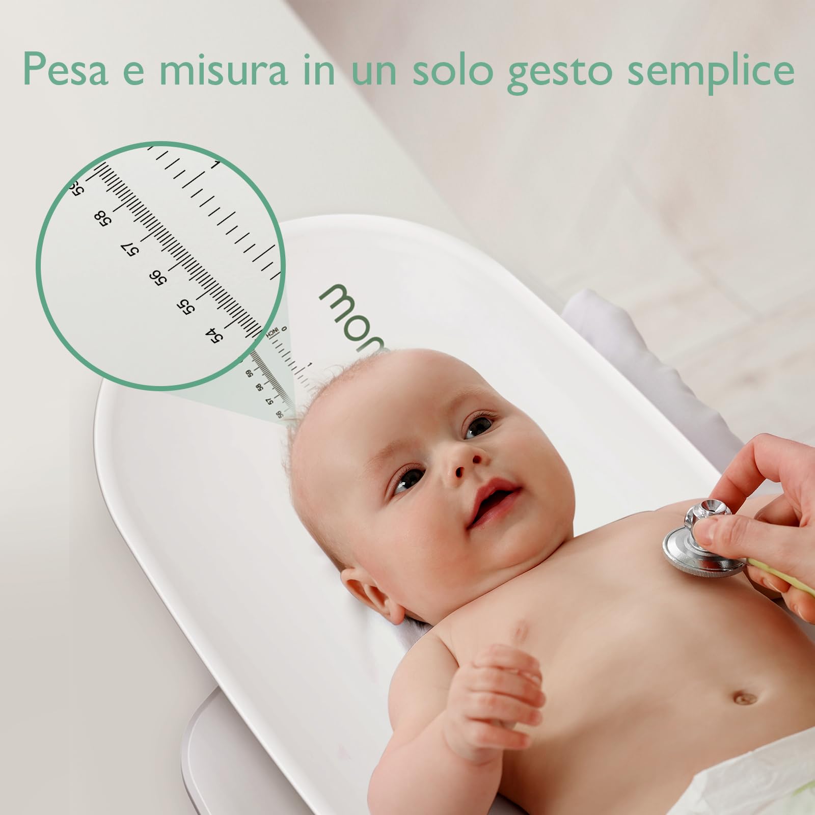 Momcozy Bilancia Neonato Digitale, Adulti e Animali Domestici, Memoria | Vassoio ergonomico rimovibile, Peso/Altezza, precisione 5 g fino a 20 kg, funzione tara, 5 unità e display LED orientabile
