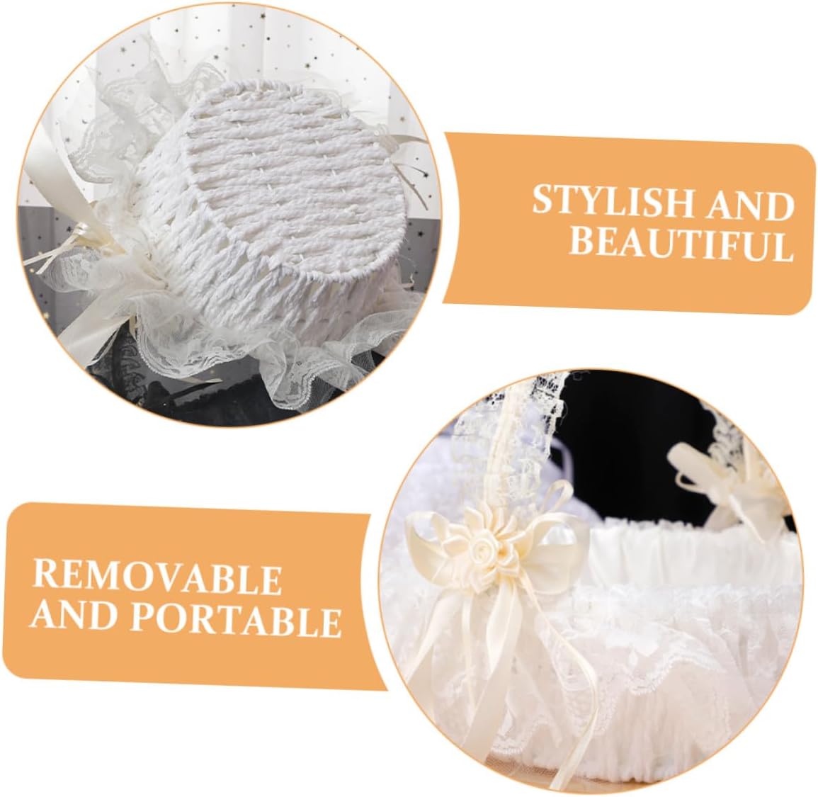 Wedding Petal Basket with Lace Trim White Handheld Flower Girl Basket for Wedding Ceremony for Flower and Bridal Supplies