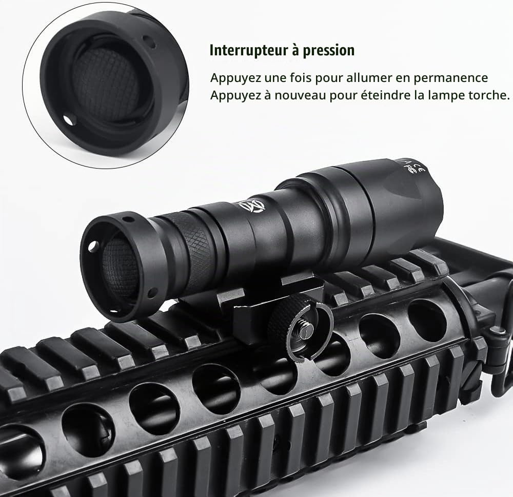 M300A Lampe de poche tactique, torche LED de 600 lumens avec coussin de pression et interrupteur à bouton-poussoir Torche pour Mlok/Keymod / 20mm Picatinny Rail (Noir)