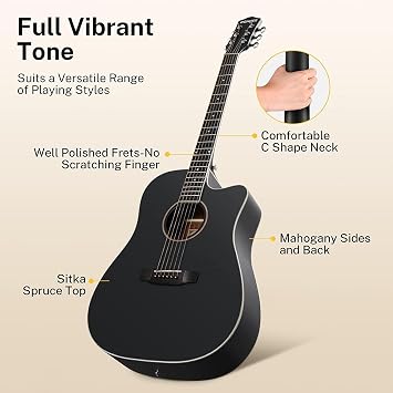 Donner DAG-1CB Cutaway Acoustic Guitar Set (Black)