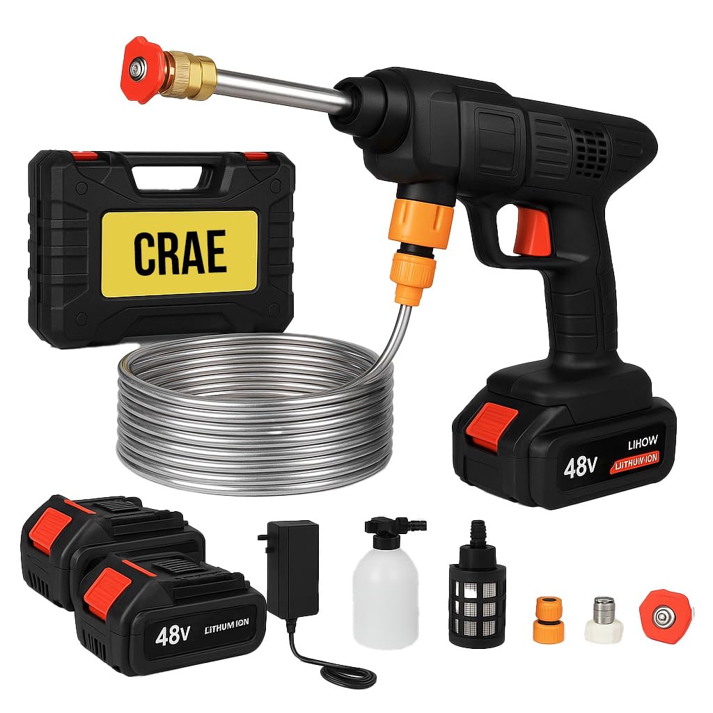 CRAE 48V Cordless High Pressure Car Washer Gun with Double Battery | Portable Water Jet Cleaner with Foam Bottle, Long Hose & Nozzle Set for Car, Bike, Home & Garden Cleaning. Pack of 1-image-41