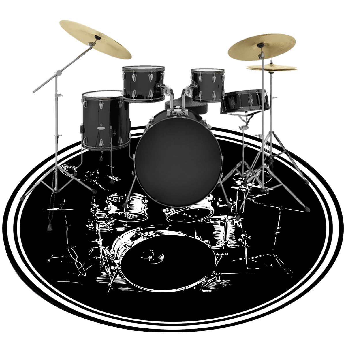 Tappeto Batteria Rotondo 130cm,Tappeto Batteria Acustica,Tappeto per Batteria Antiscivolo,Tappeto Insonorizzante per Batteria,Tappeto Batteria Elettronica,per Batteria Strumento Musicale(Nero A)